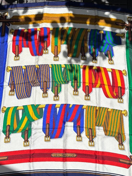 Hermes Accessories - Authentic HERMES Carre 90 Scarf Suspenders Motif Silk Blue
